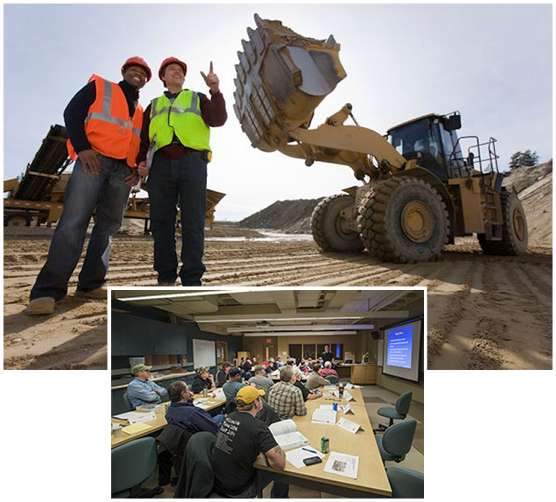 photo of a loader and a group of employees in a safety training seminar